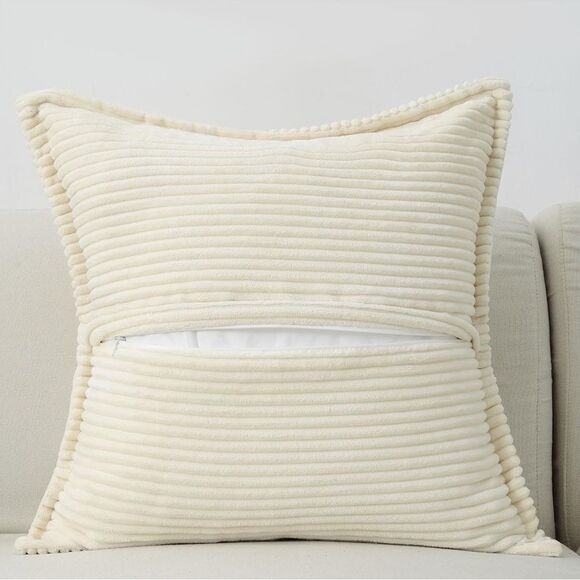 Throw Pillow Covers 14x14 Inch Set of 2,Soft Solid Corduroy Striped/Wide - Picture 4 of 4